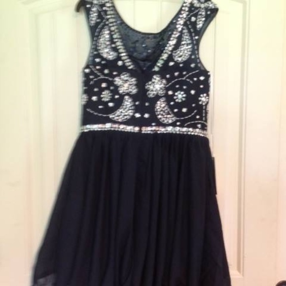 Navy Sequin Chiffon Dress Semi-formal Women 12 NWT - Picture 3 of 4